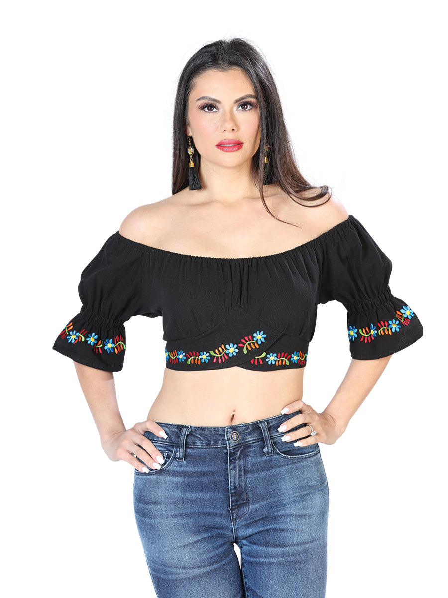 Artisanal Embroidered Blouse 100% Cotton in Black