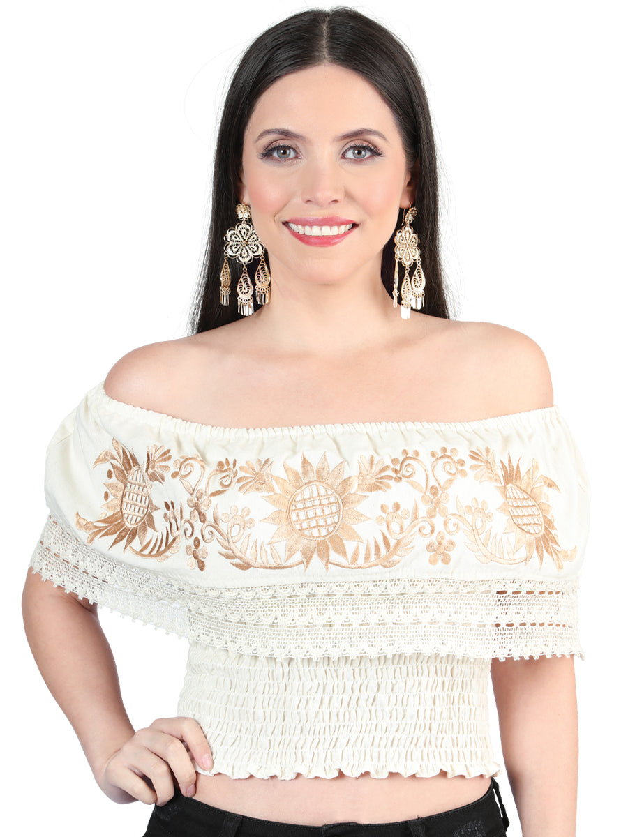 Artisanal Embroidered Blouse 100% Cotton Beige 603970