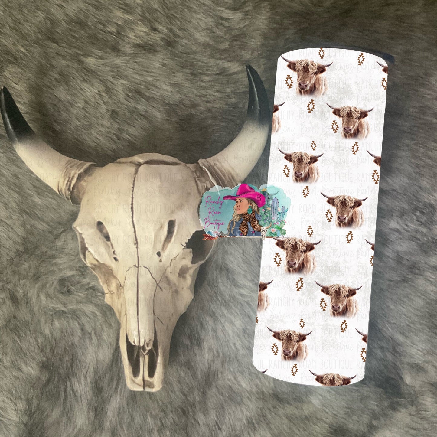 Highland Cow Cream Western 20oz Skinny Tumbler