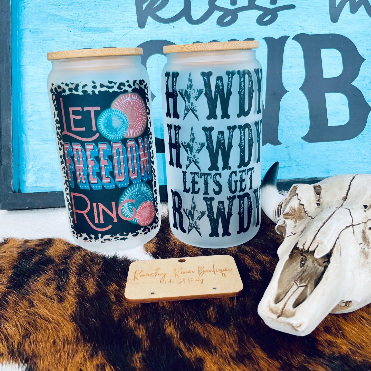 Let Freedom Ring Leopard Frosted Glass Western 16 oz Tumbler