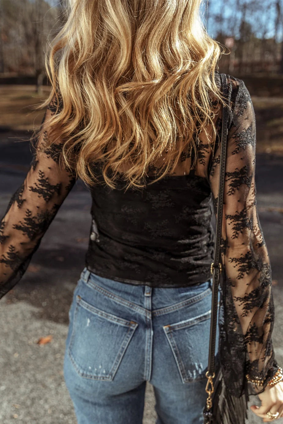 Black Lace Sheer/Mesh Top