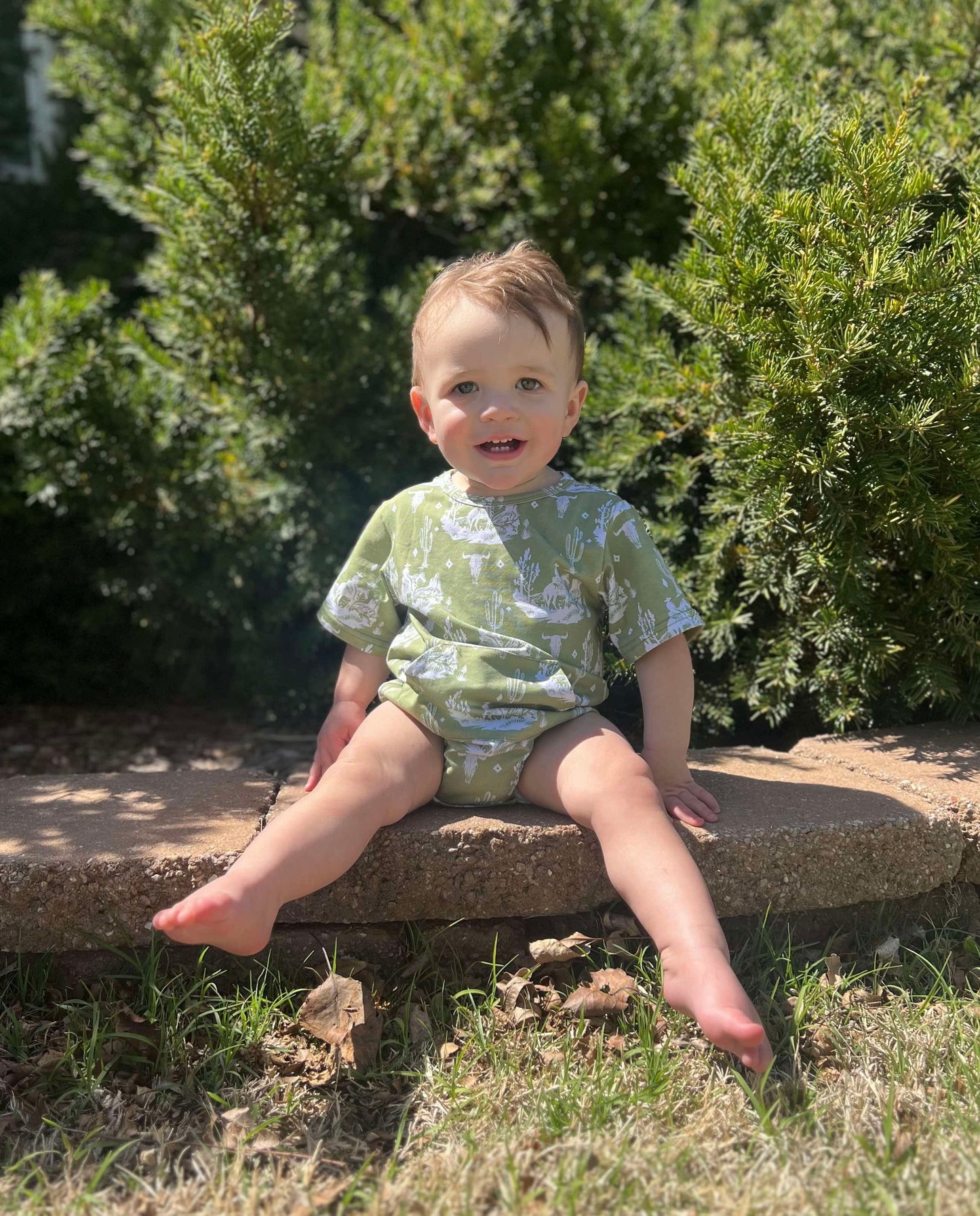 Green Western Bubble Romper (FINAL SALE)