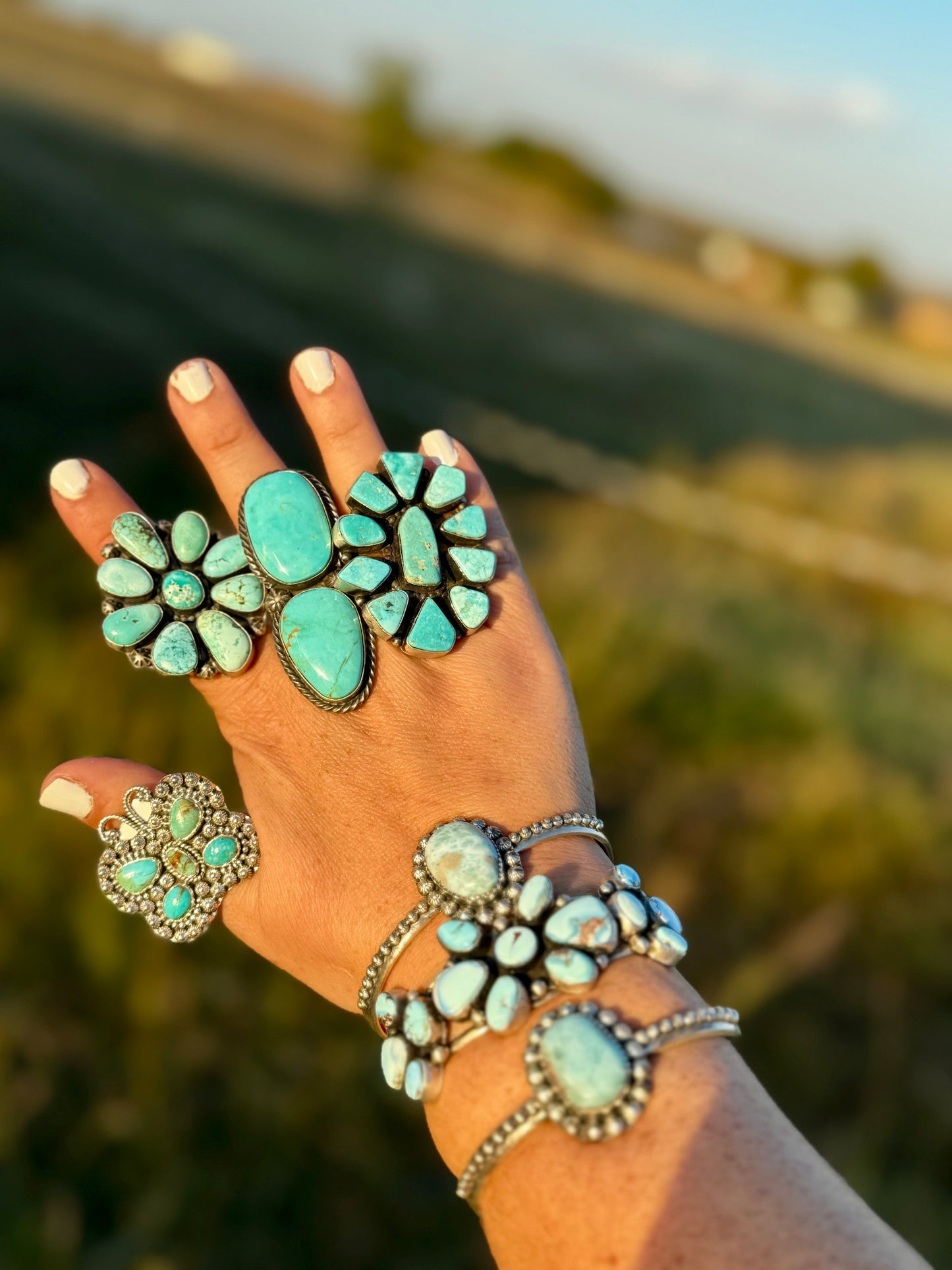 Big ring- size 7.5- Sonoran turquoise ring and sterling silver