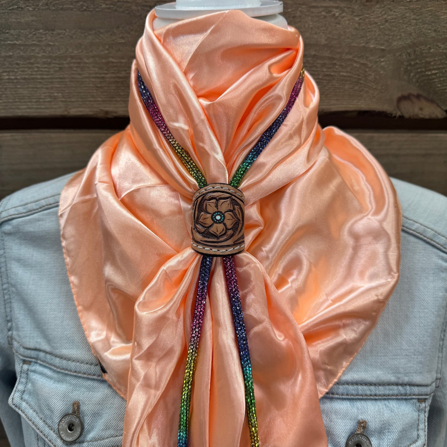 35X35" Solid Peach Wild Rag / Scarf - Leather Slide and Bolo Tie
