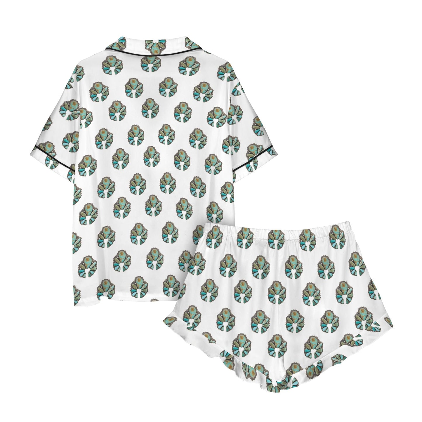 Turquoise Squash Blossom Satin Ruffle Pajama Set