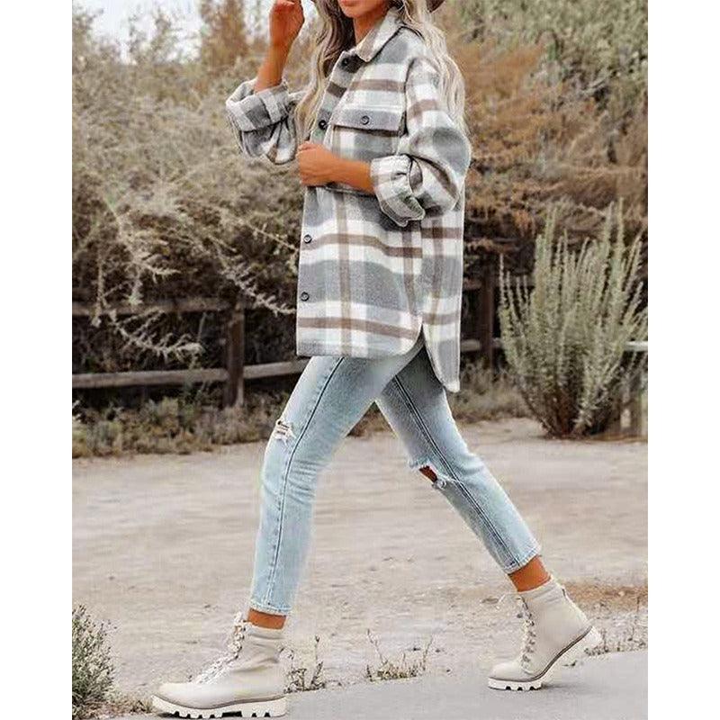 Western Charm Plaid Wool Coat - Cozy Checkered Wool Coat for Cowgirl Style Women