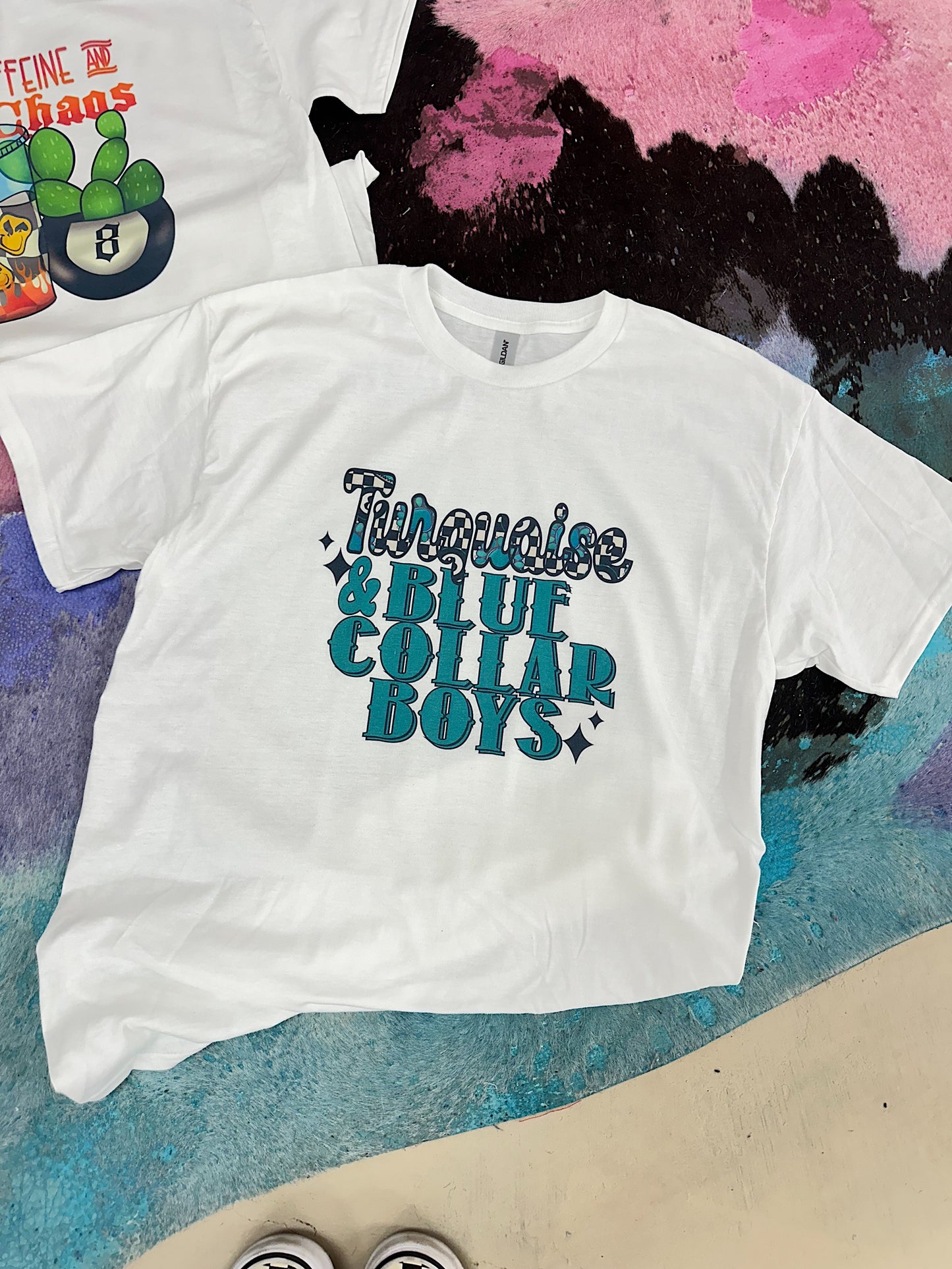 Turquoise & Blue Collar TEE or CREWNECK
