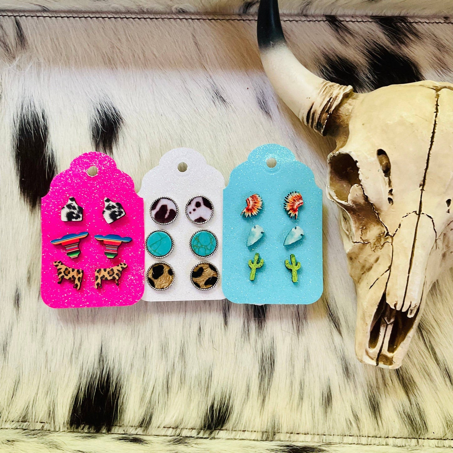 3 Pair Cattle Western Wooden Earring Set