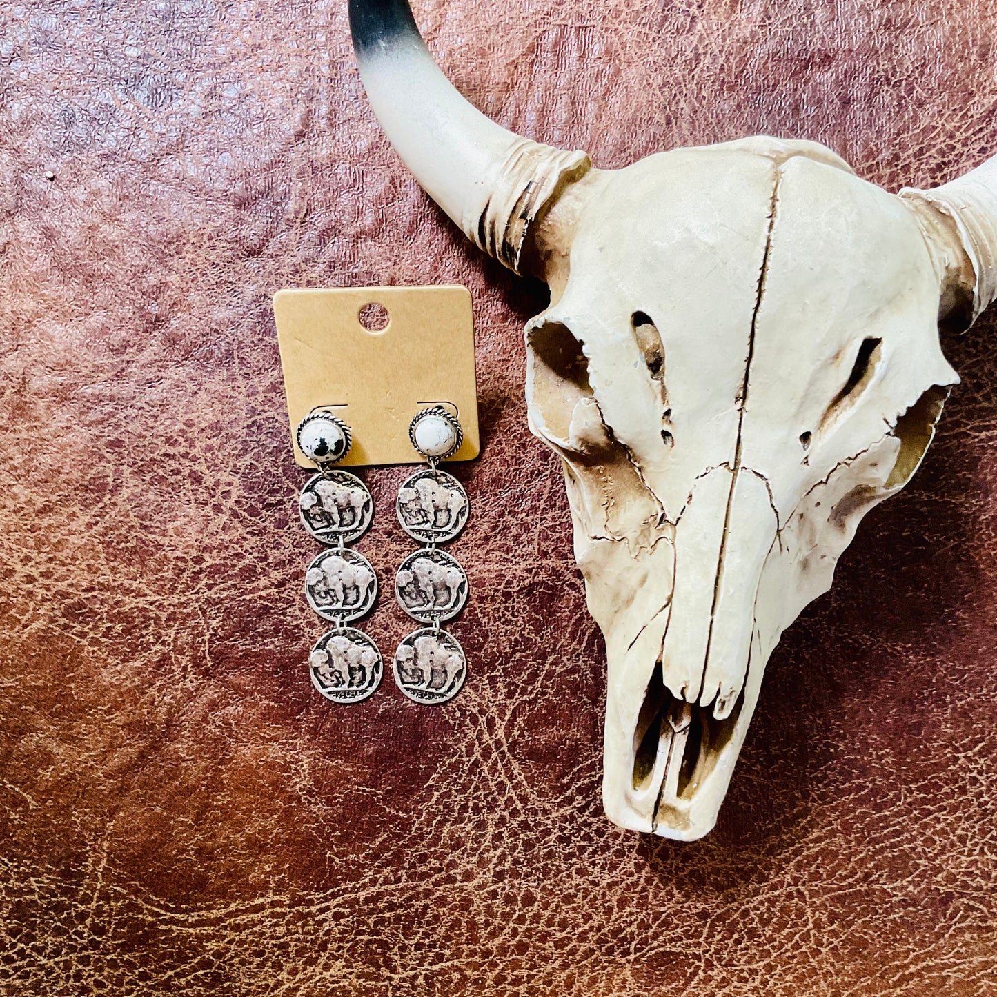 Western Buffalo Coin Drop Stud Earrings
