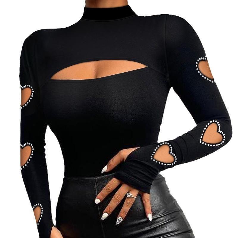 Heart Cutout Beaded Long-Sleeve Top | Sexy Country Chic Fashion for Women