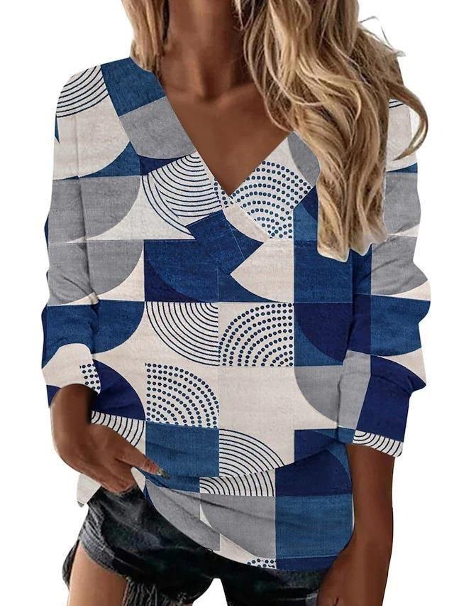 Boho Western V-Neck Long Sleeved Top – Stylish Cowgirl Fashion with Geometric Patterns