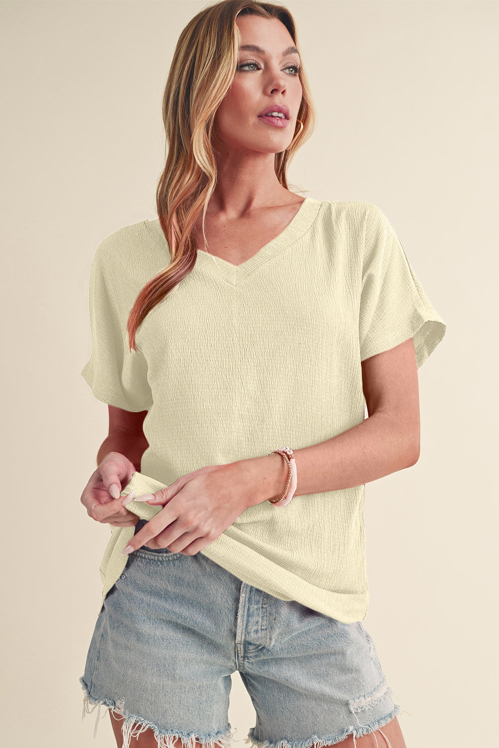 Crinkled V Neck Tee