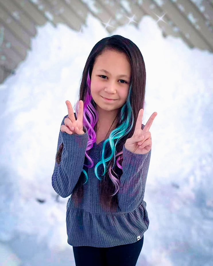 Jellybean Purple/Aqua Curls 6 Pack Clip-in Hair Extensions