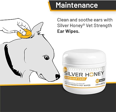 Absorbine Silver Honey Rapid Ear Care Vet Strength Pet Wipes, 50ct, Manuka Honey & MicroSilver BG ya