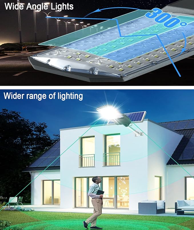 5500W Solar Street Lights Outdoor, IP67 Commercial Parking Lot Light Dusk to Dawn, 7000K Solar Security Flood Lights Solar Led Lamp with Remote Control for Basketball Court, Road, Playground