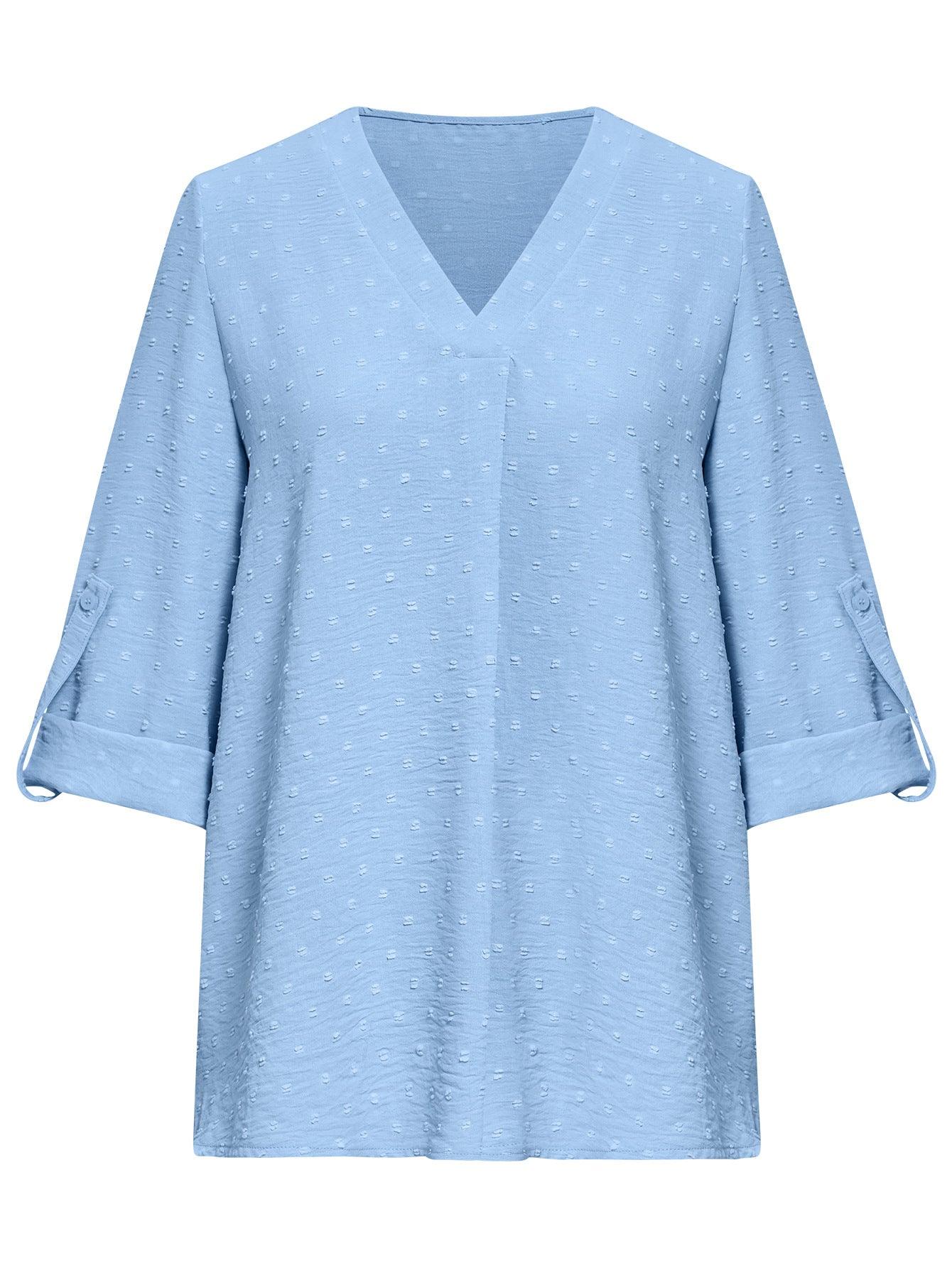 Effortless V-Neck Seven-Point Top - Stylish Pullover Blouse for Trendy Women