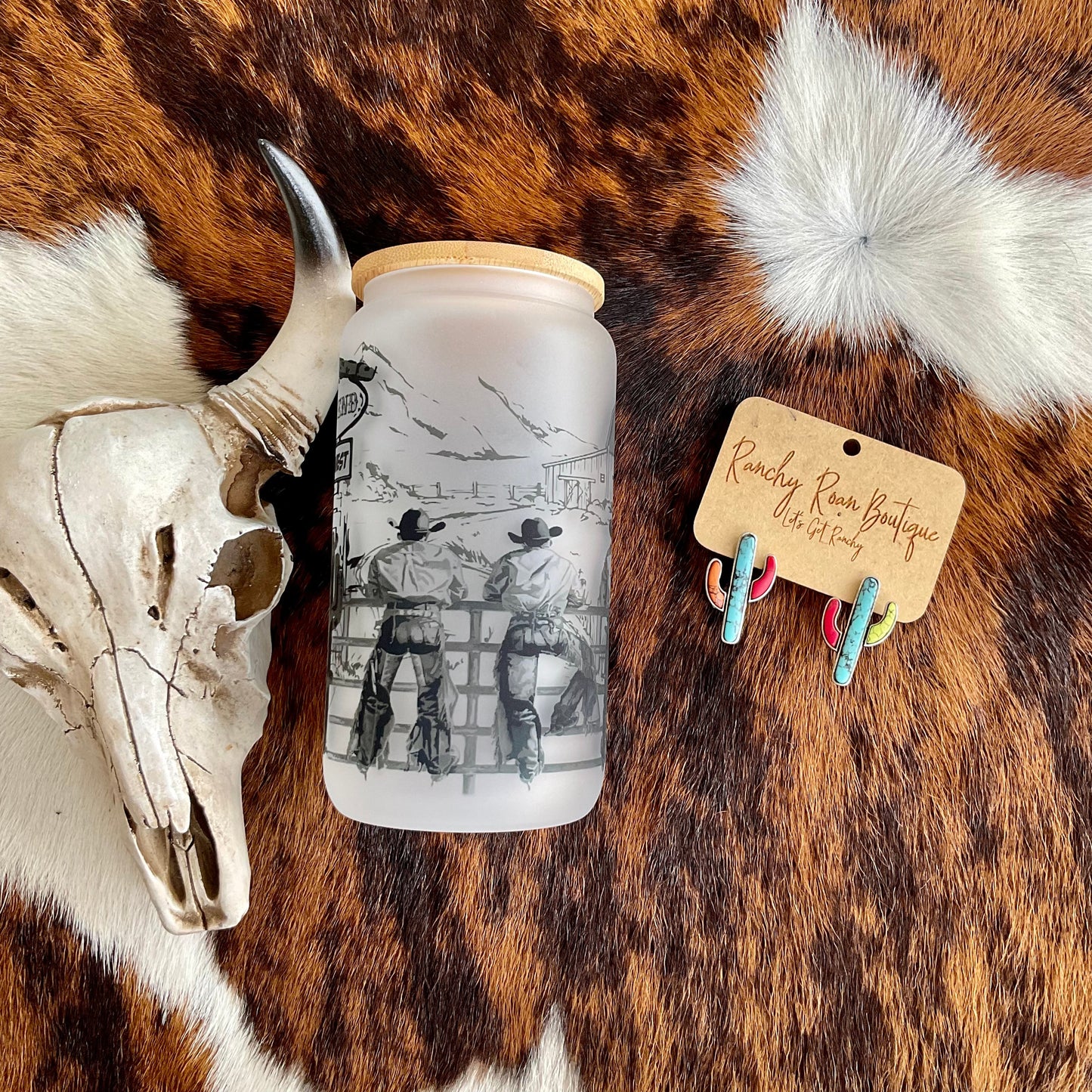 End of the West Frosted Glass 16 oz Western Tumbler