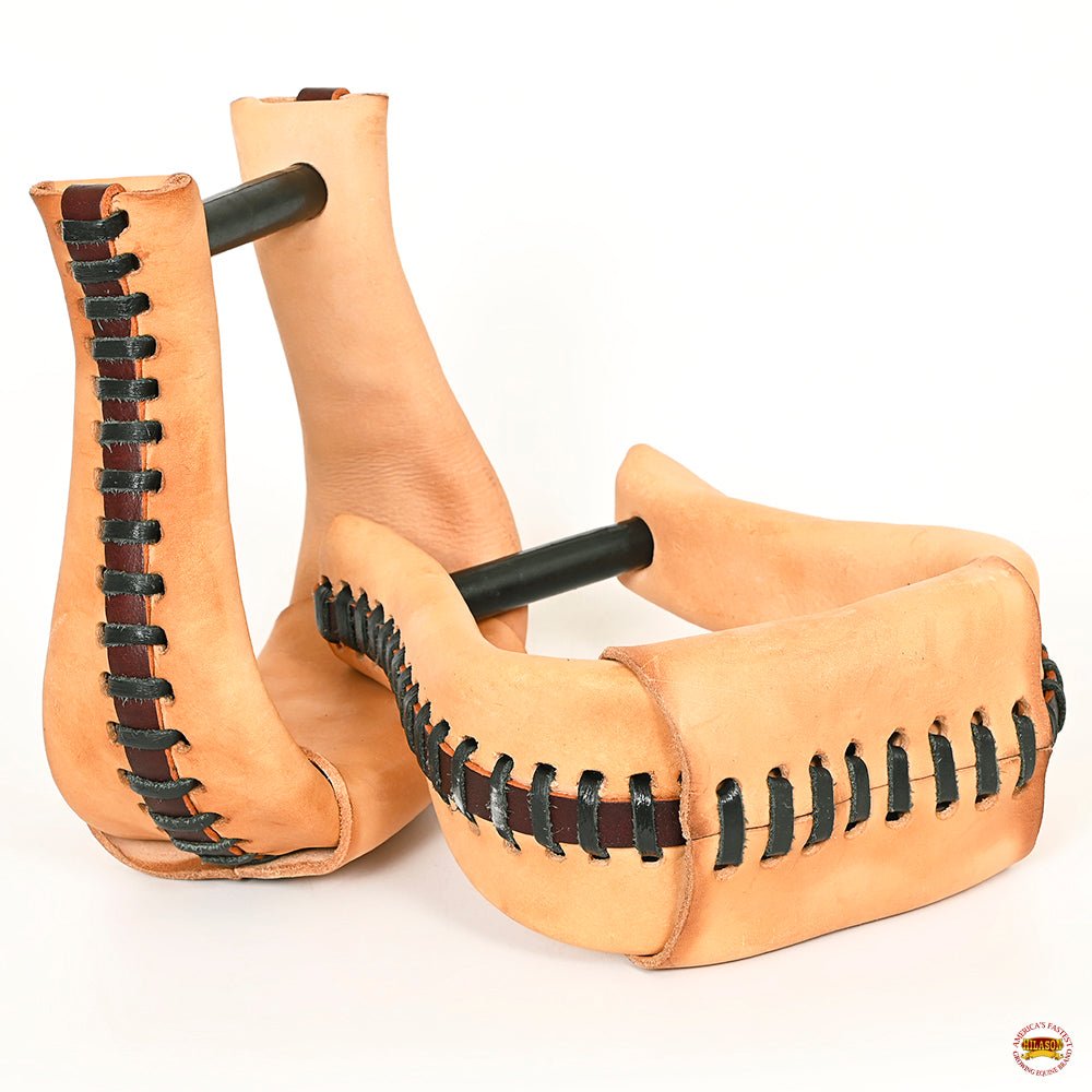 HILASON Western Saddle Bell Oil Leather Horse Saddle Stirrups Neck 3-Inch | Western Saddle Stirrups | Leather Horse Stirrups | Trail Riding Stirrups | Laced Leather Stirrups