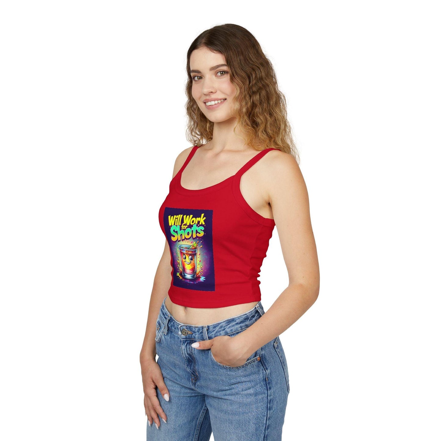 Will Work for Shots Womens Spaghetti Strap Tank Top