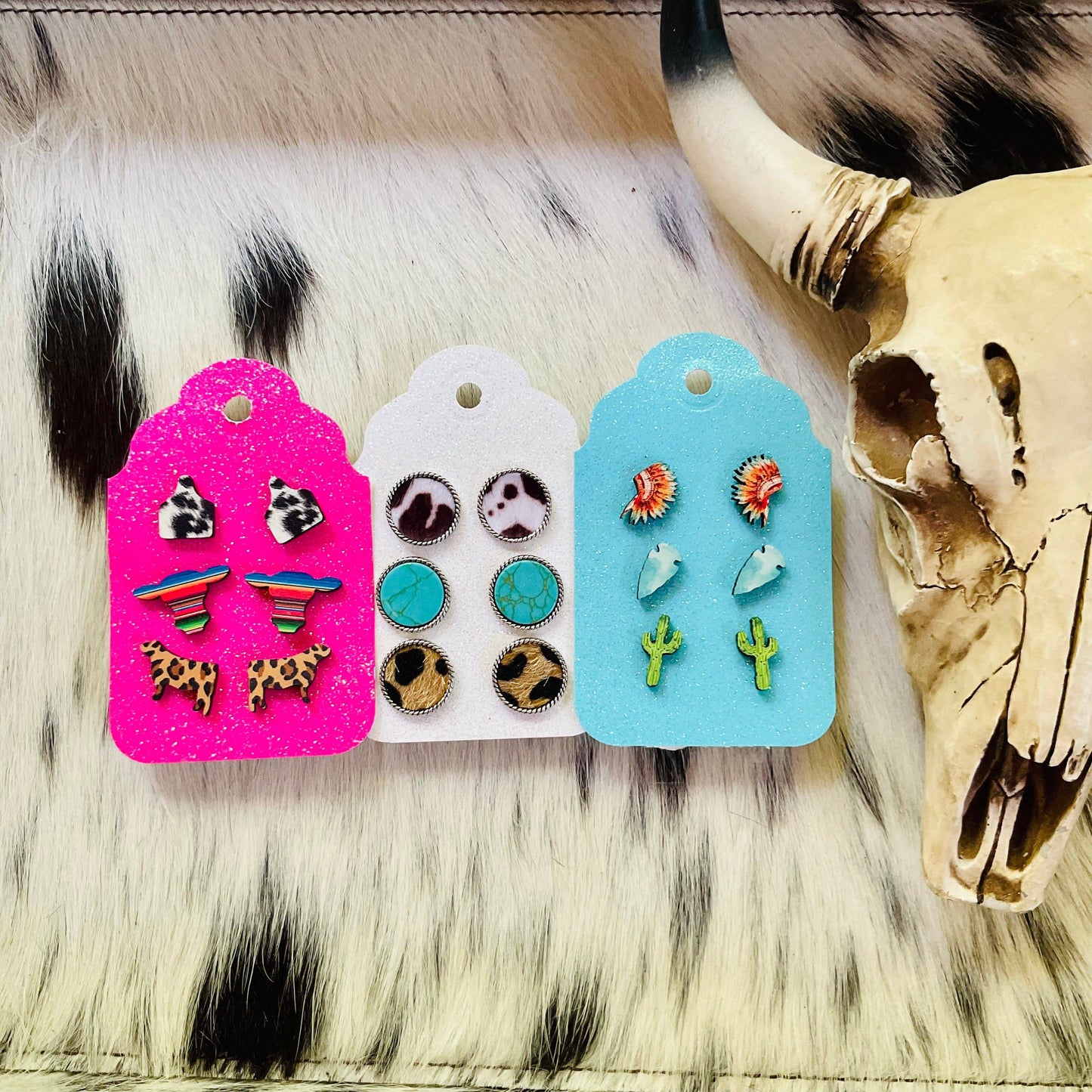 3 Pair Cattle Western Wooden Earring Set
