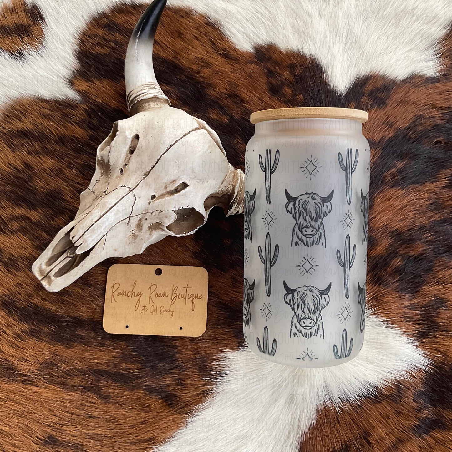 Boho Highlander Western Frosted Glass 16 oz Western Tumbler