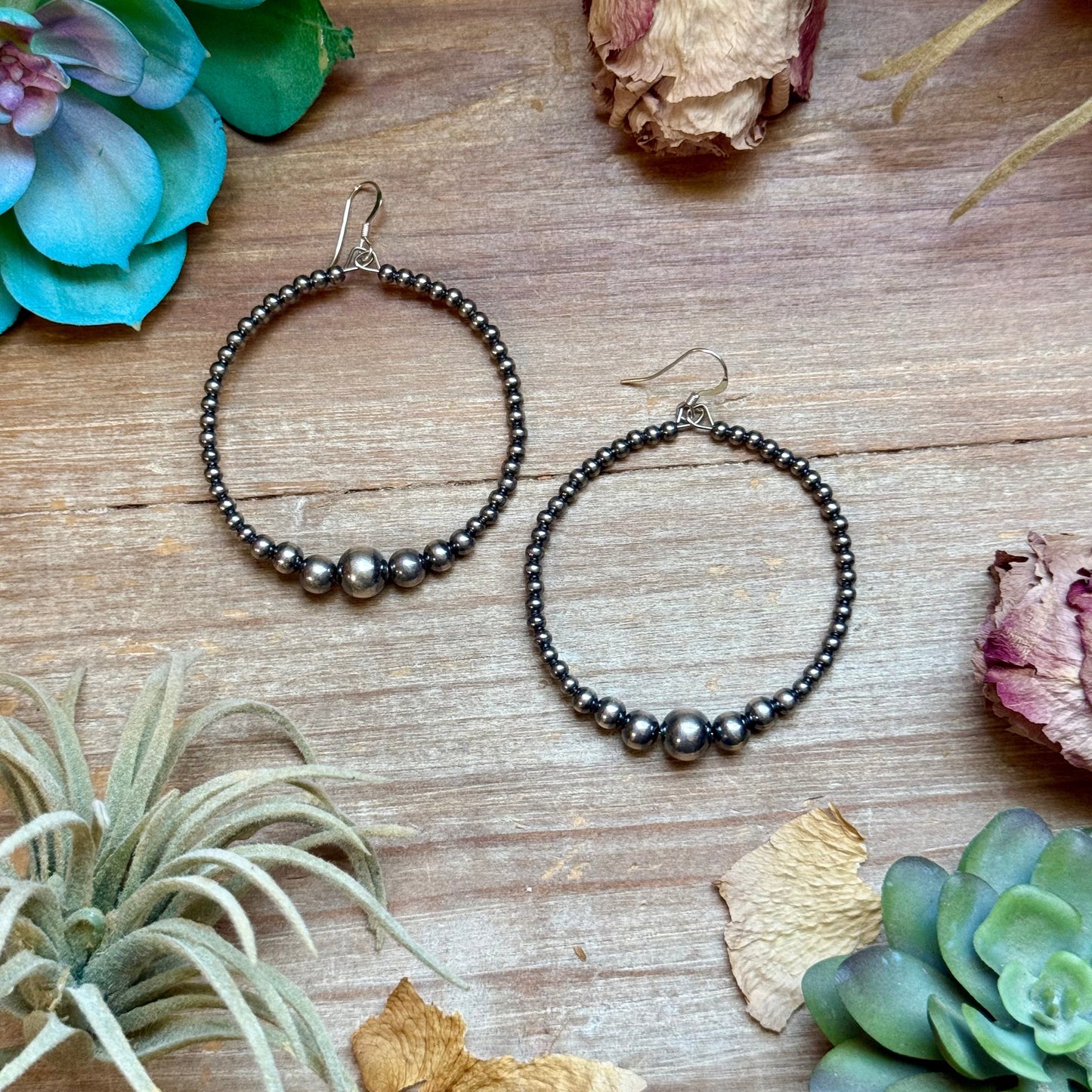 Graduated Sterling Silver Pearl Hoop Earrings