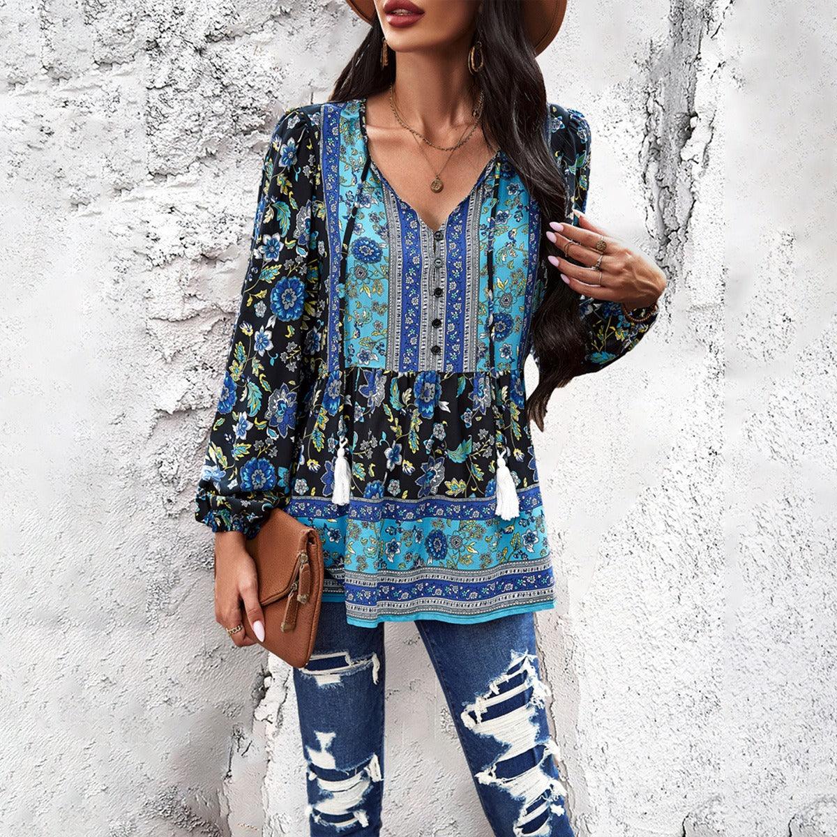 Western V-neck Long Sleeved Top | Perfect Cowgirl Style for Every Occasion