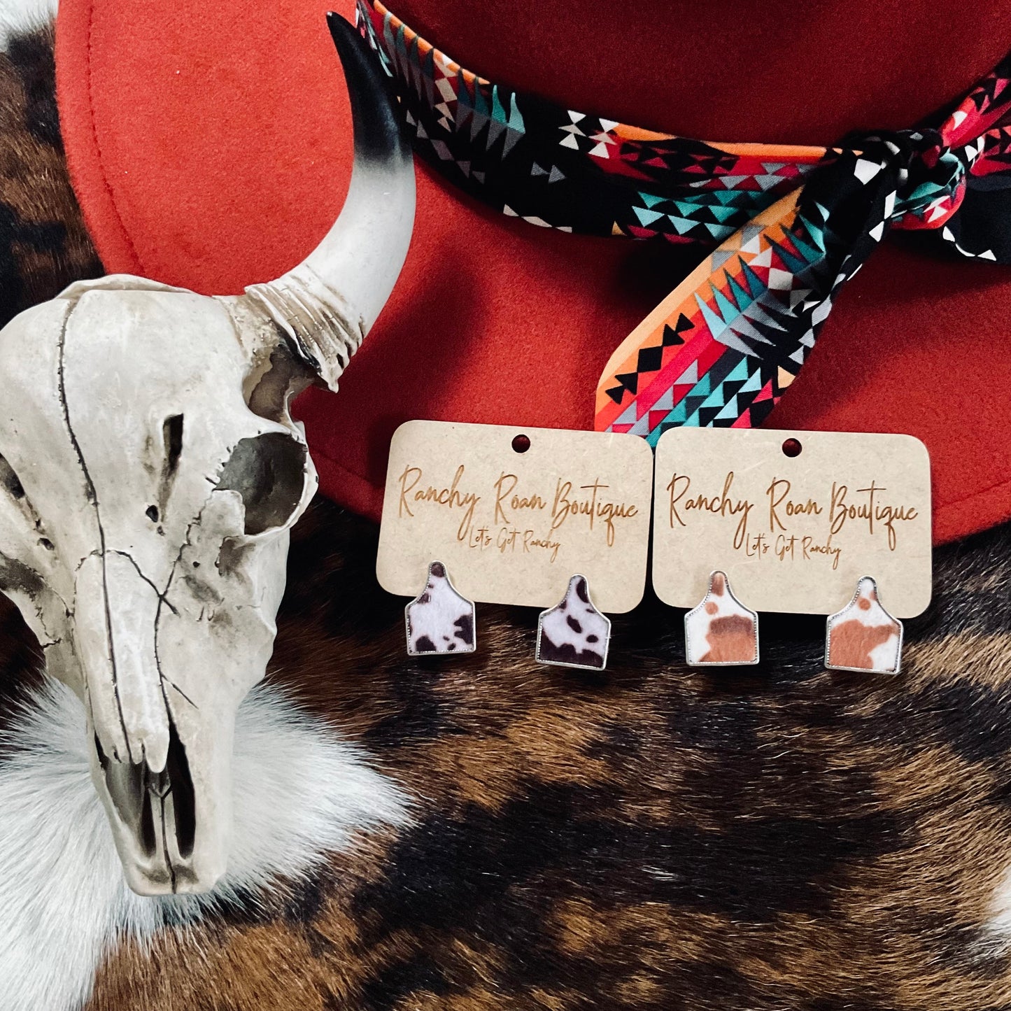 Cow Tag Post Western Earrings