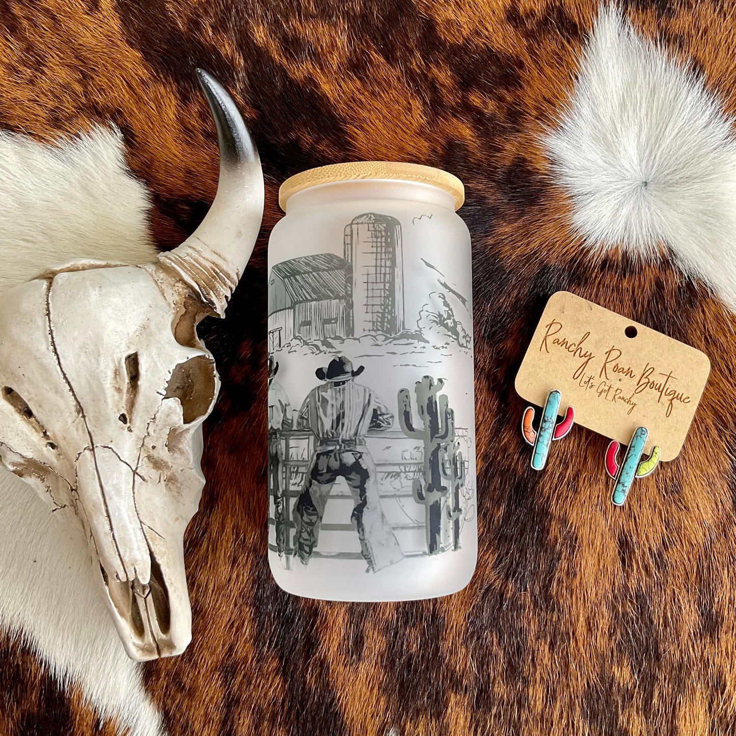 End of the West Frosted Glass 16 oz Western Tumbler