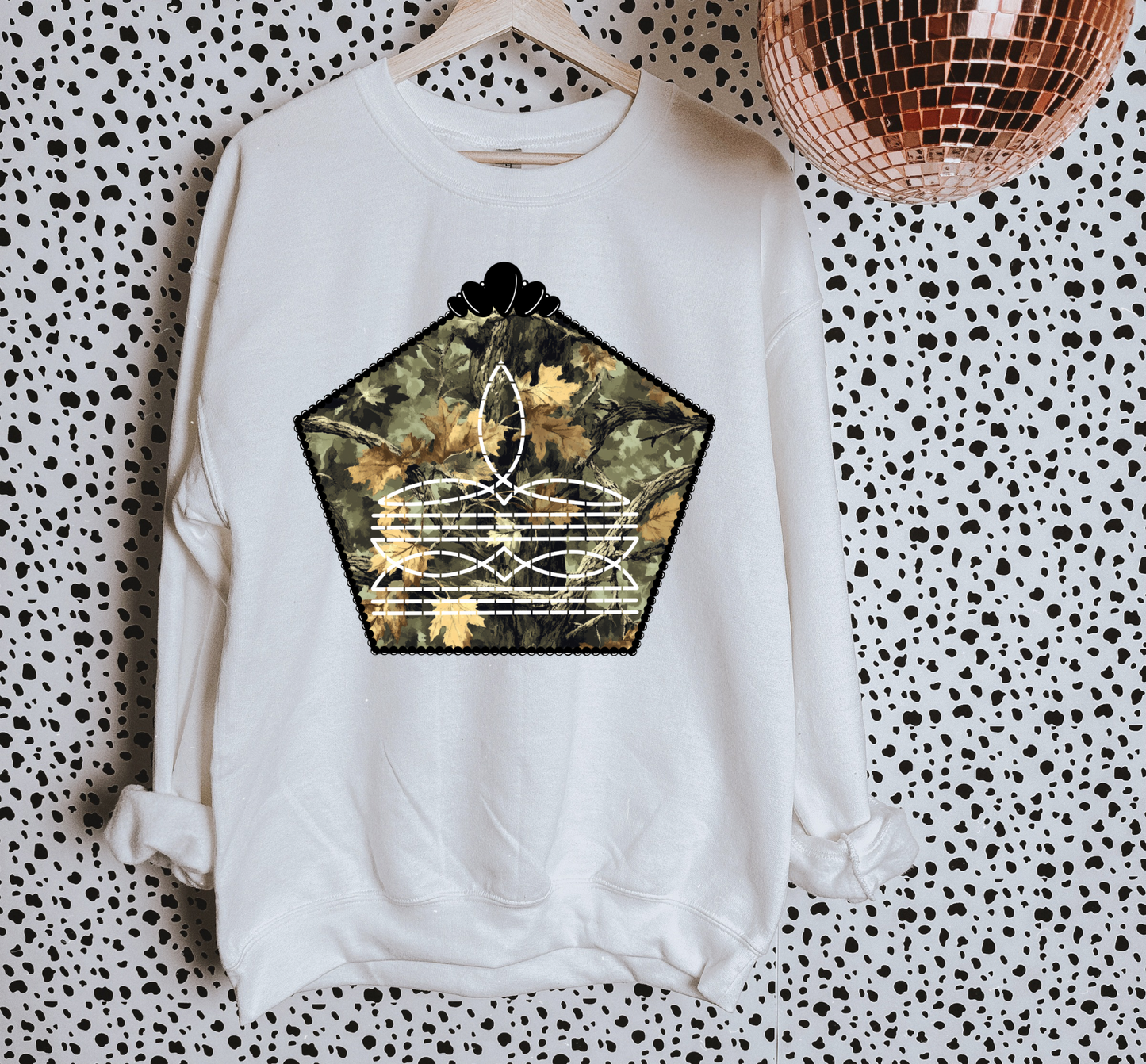 Camo Boot Stitch Tee or Crewneck