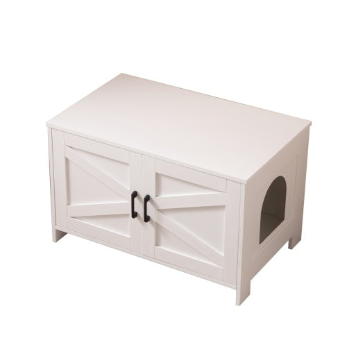 Hidden Litter Box Furniture With Barn Door, Wooden Cat Washroom Furniture, Cat House, End Table, Fit Most Of Litter Box