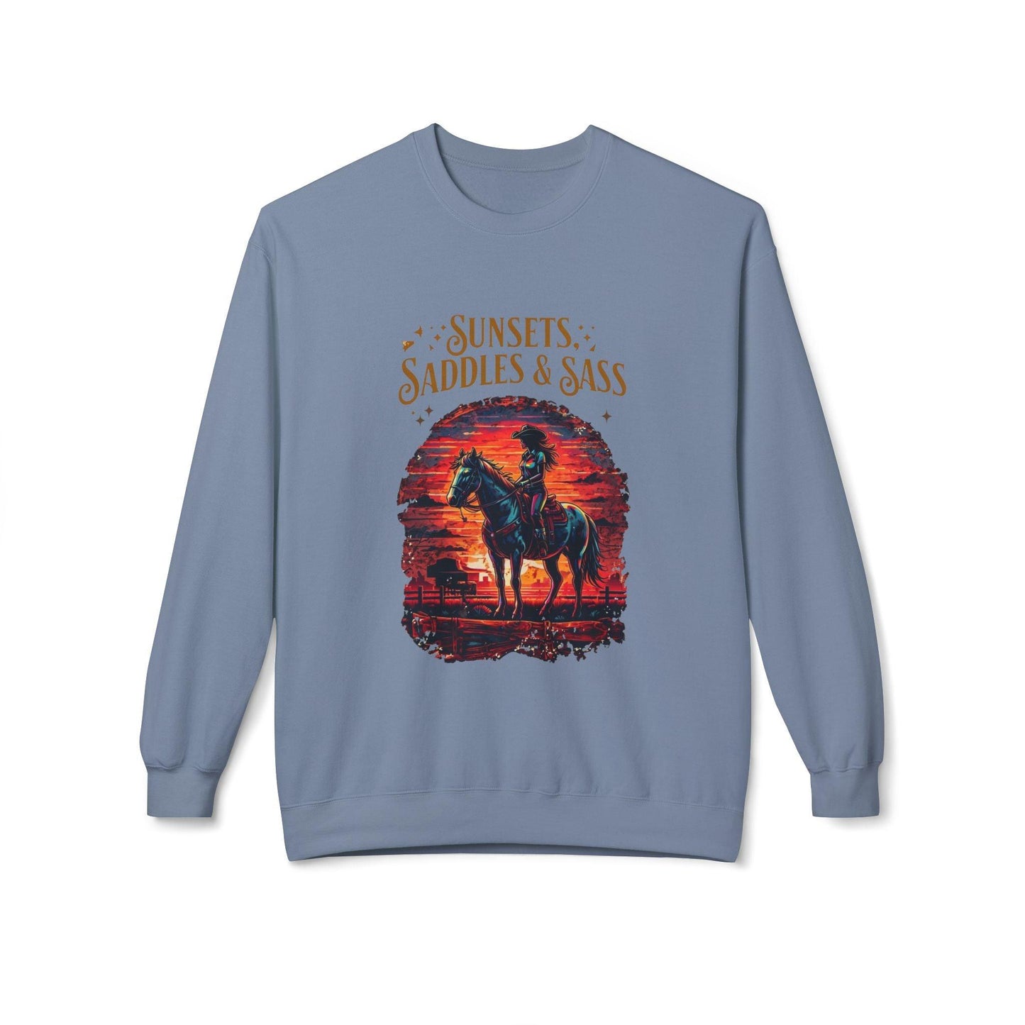 Sunsets Saddles and Sass Softstyle Fleece Crewneck Sweatshirt