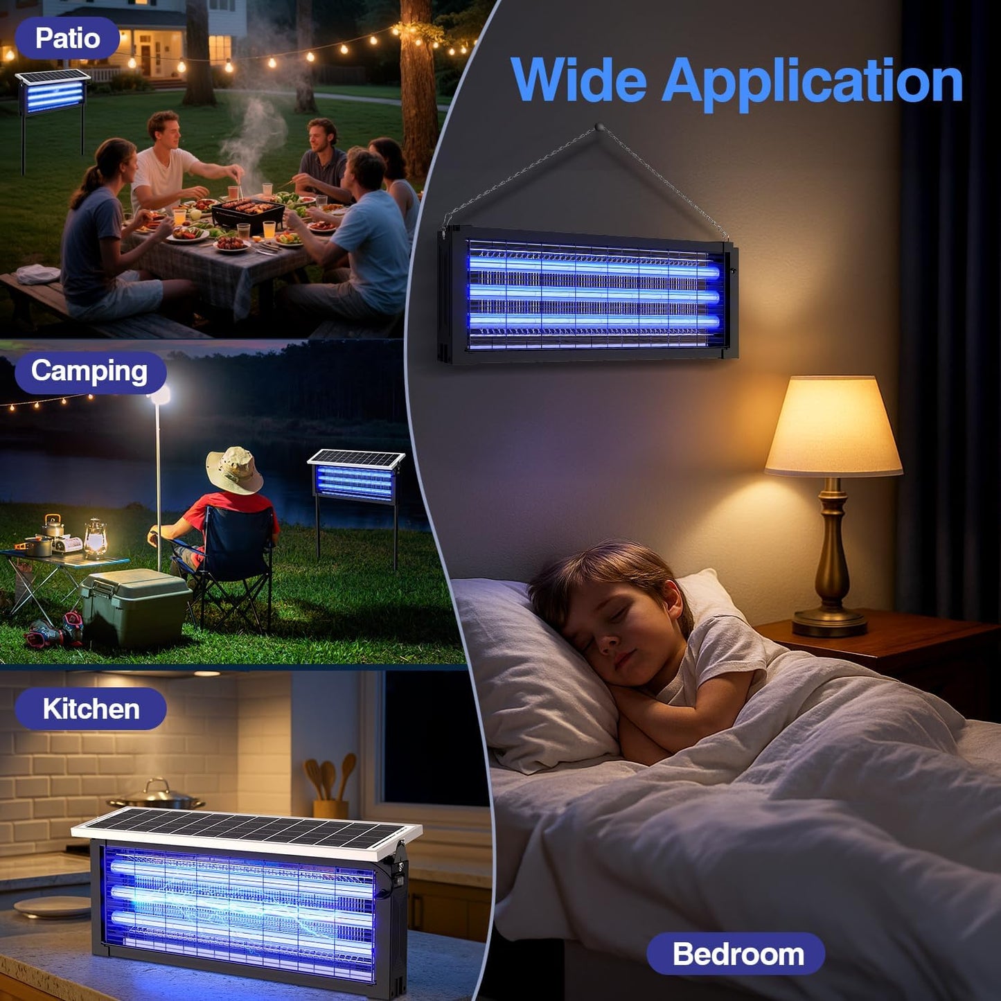 Solar Bug Zapper Outdoor, Wireless Portable Camping Mosquito Zapper 4500V For 3500 Sq.ft with Panel Sensor, Fly Traps with 10FT Extension Cord