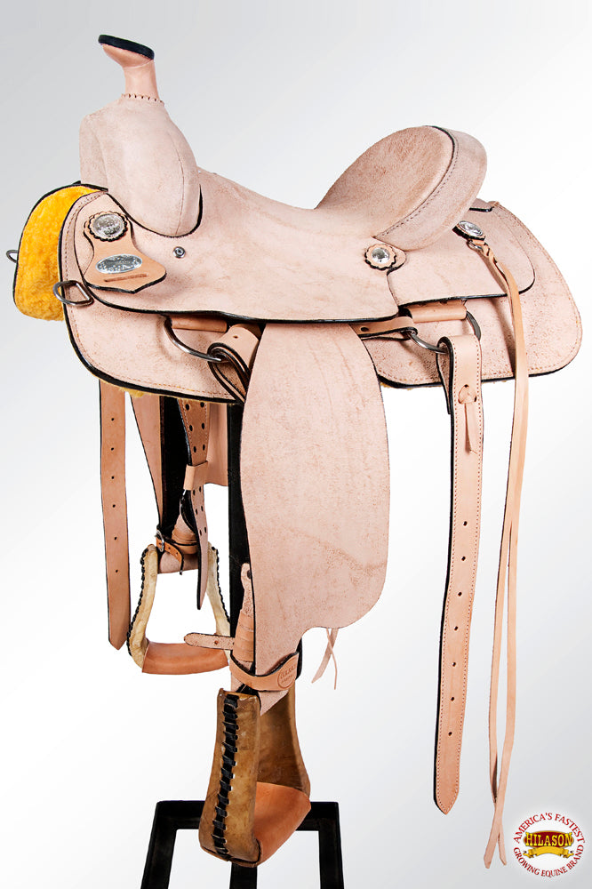 Western Horse Saddle American Leather Ranch Roping Cowboy Rough Out Tan Hilason