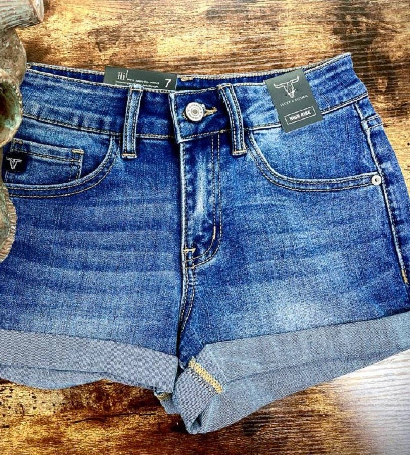 Girls Dark Wash Cuffed Denim Shorts – Western Kids Style
