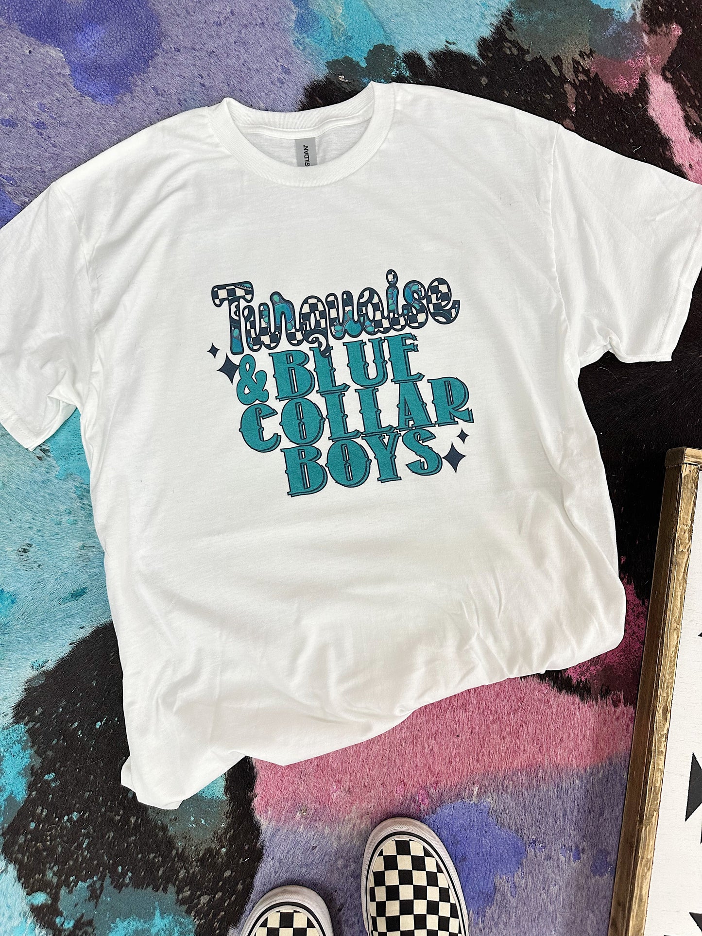 Turquoise & Blue Collar TEE or CREWNECK