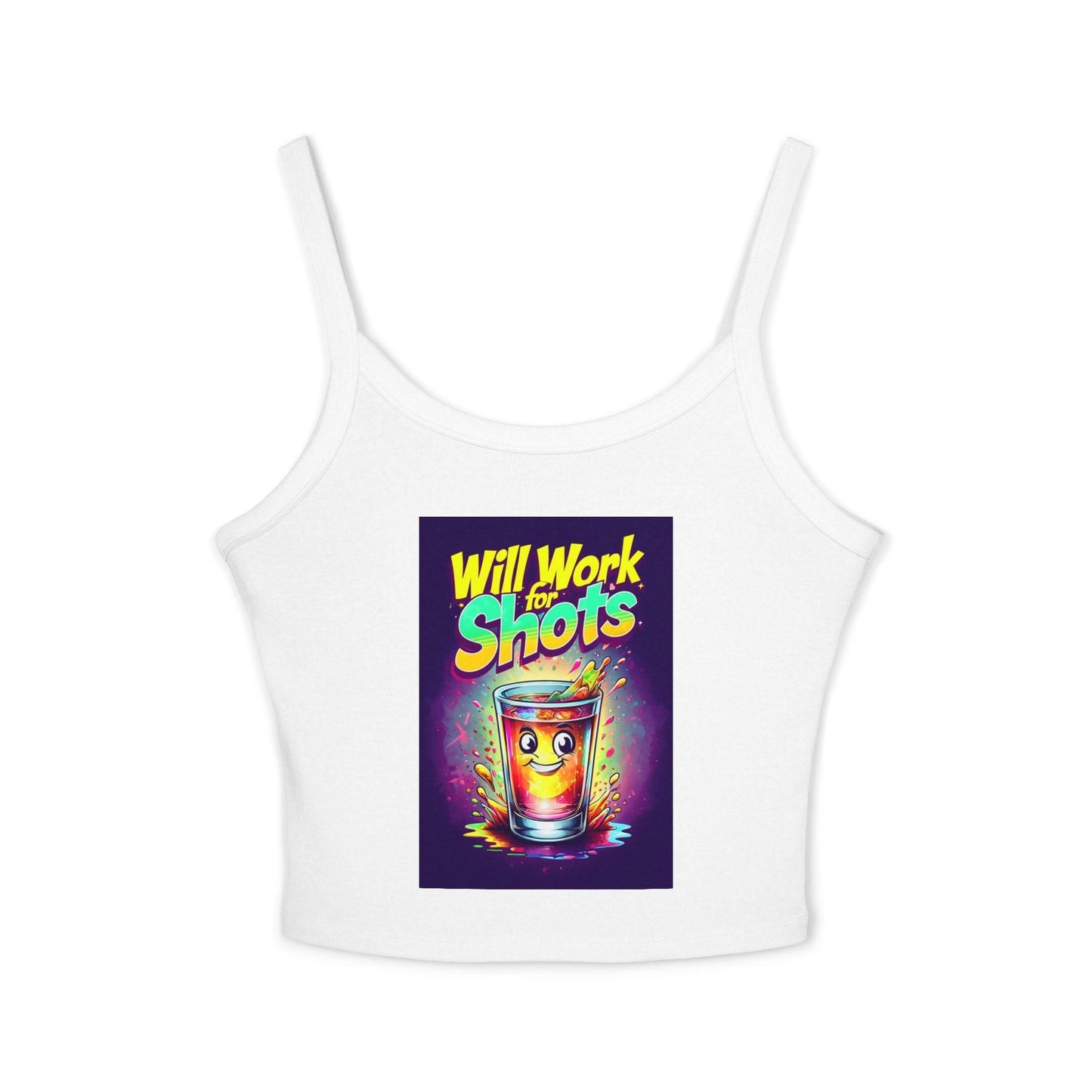 Will Work for Shots Womens Spaghetti Strap Tank Top