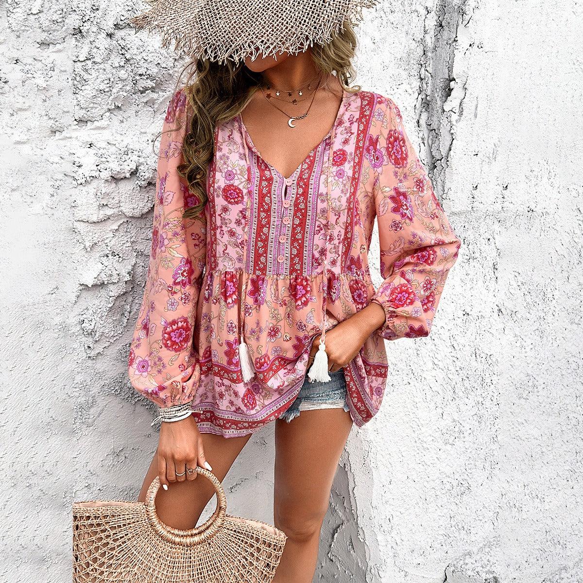 Western V-neck Long Sleeved Top | Perfect Cowgirl Style for Every Occasion