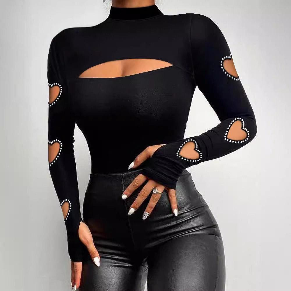 Heart Cutout Beaded Long-Sleeve Top | Sexy Country Chic Fashion for Women