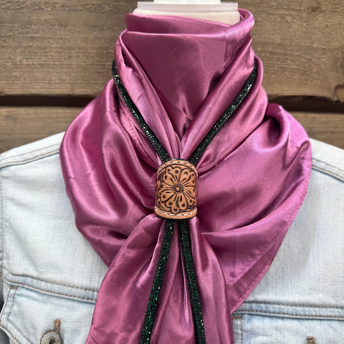 35X35" Solid Rose Wild Rag / Scarf - Leather Slide and Bolo Tie