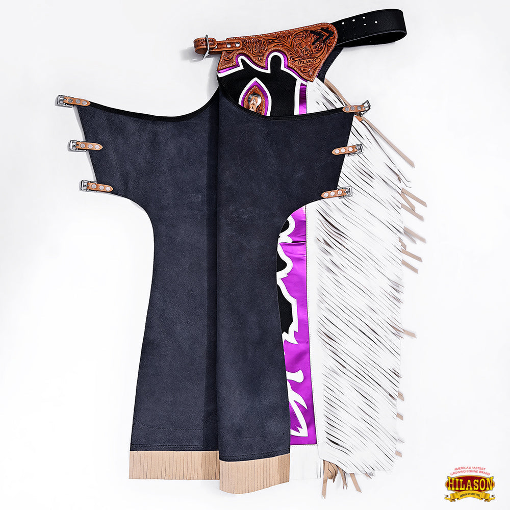 Hilason Handmade Genuine Leather Chaps Adult Handtooled Rodeo Bull Riding
