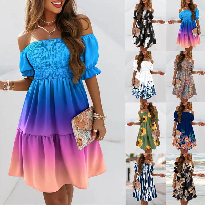 Boho Breeze Off-Shoulder Pleated Dress – Stylish Cowgirl Casual Wear