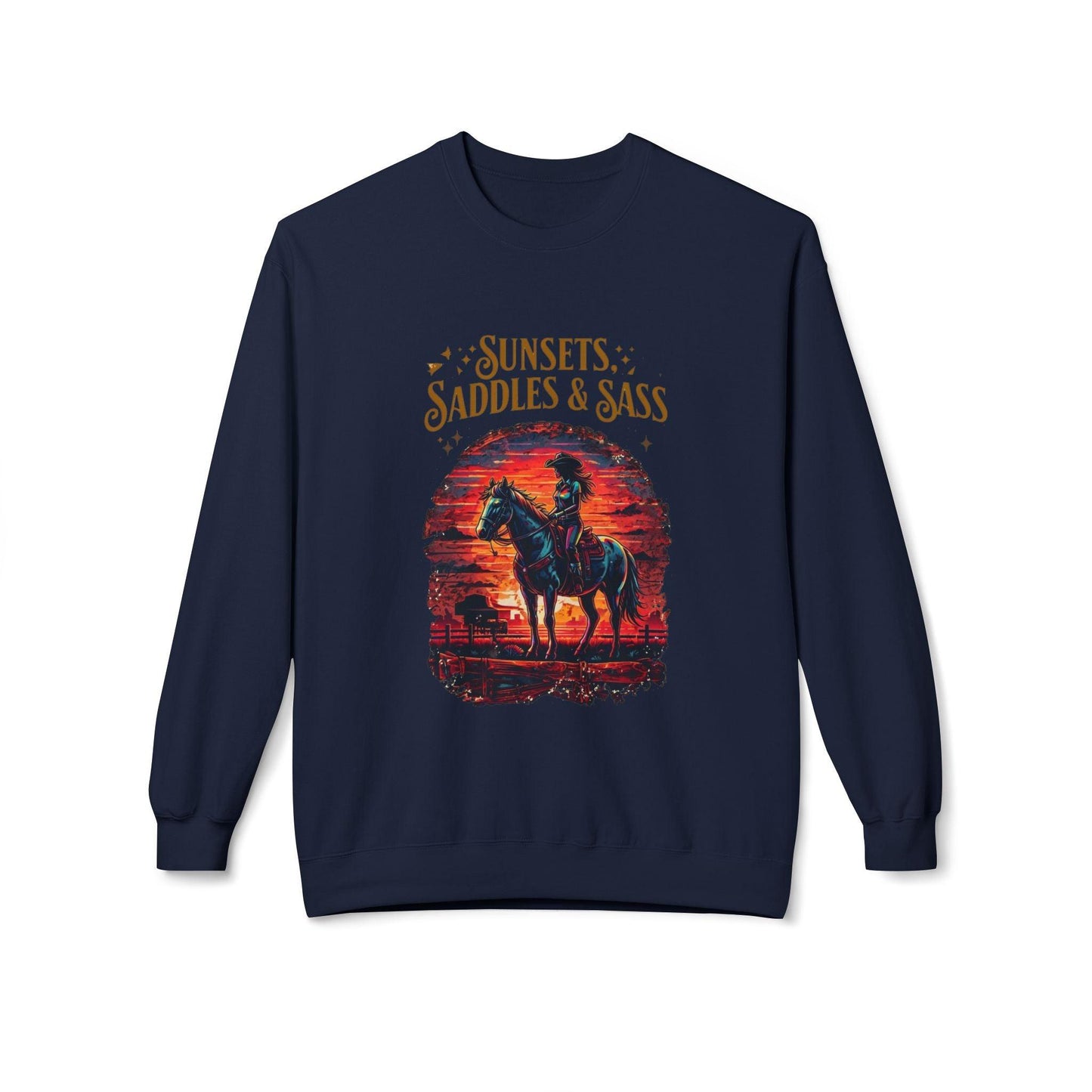 Sunsets Saddles and Sass Softstyle Fleece Crewneck Sweatshirt