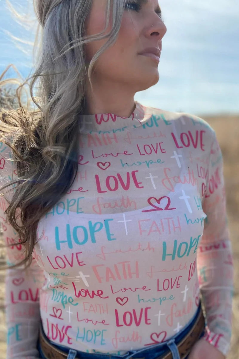 FAITH, HOPE & LOVE MESH TOP