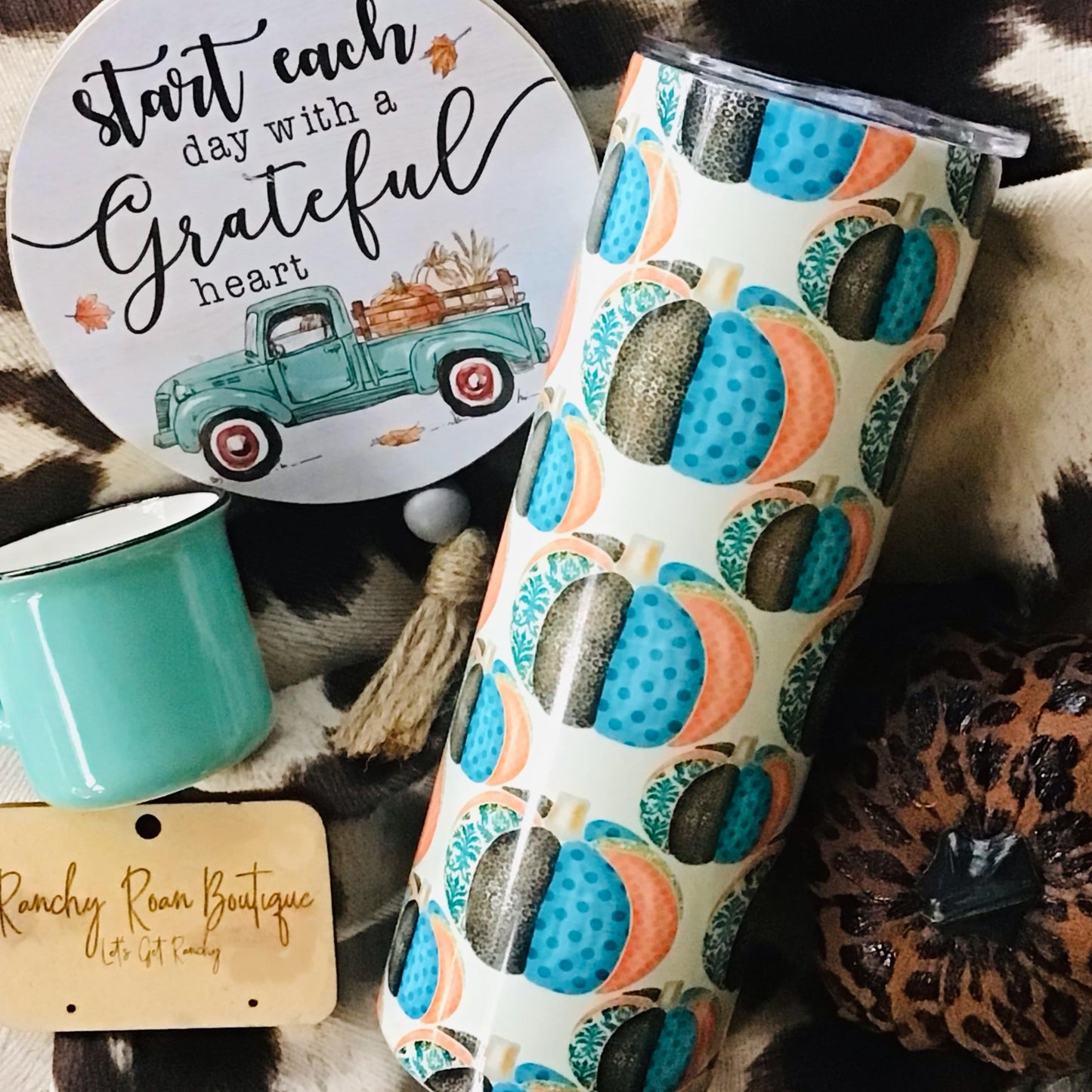 Multi Colored Rustic Pumpkin Fall 20oz Skinny Tumbler