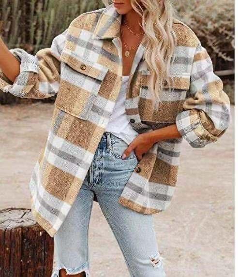 Western Charm Plaid Wool Coat - Cozy Checkered Wool Coat for Cowgirl Style Women