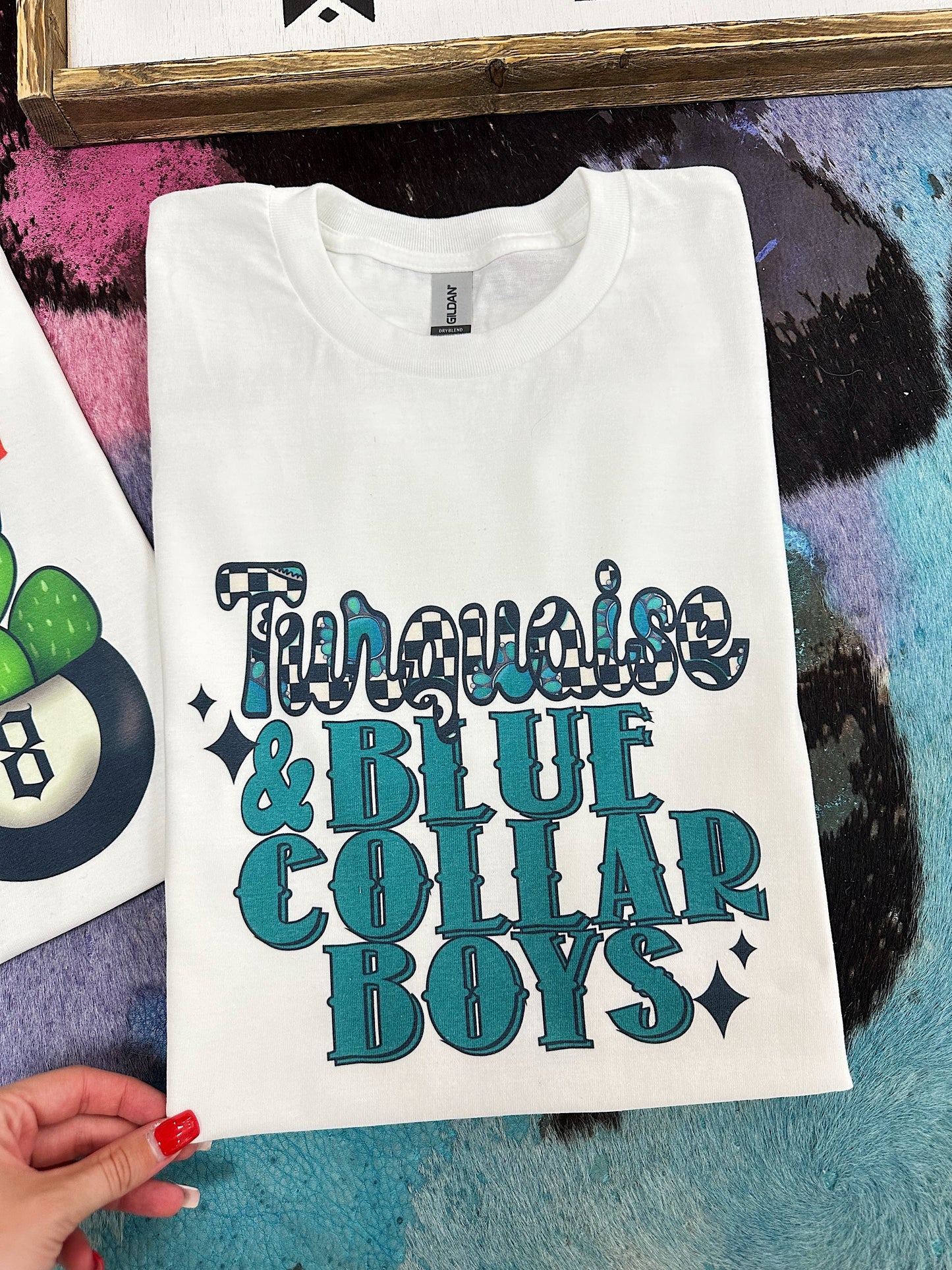 Turquoise & Blue Collar TEE or CREWNECK