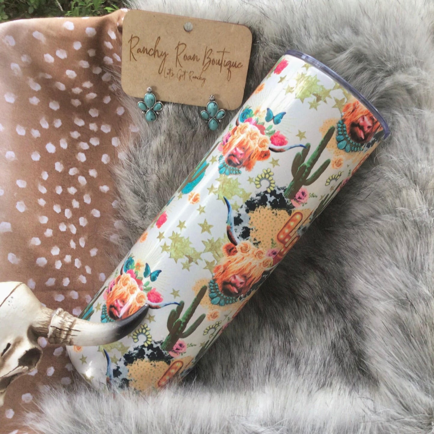 Fancy Highland Cow Western Shimmer 20oz Skinny Tumbler