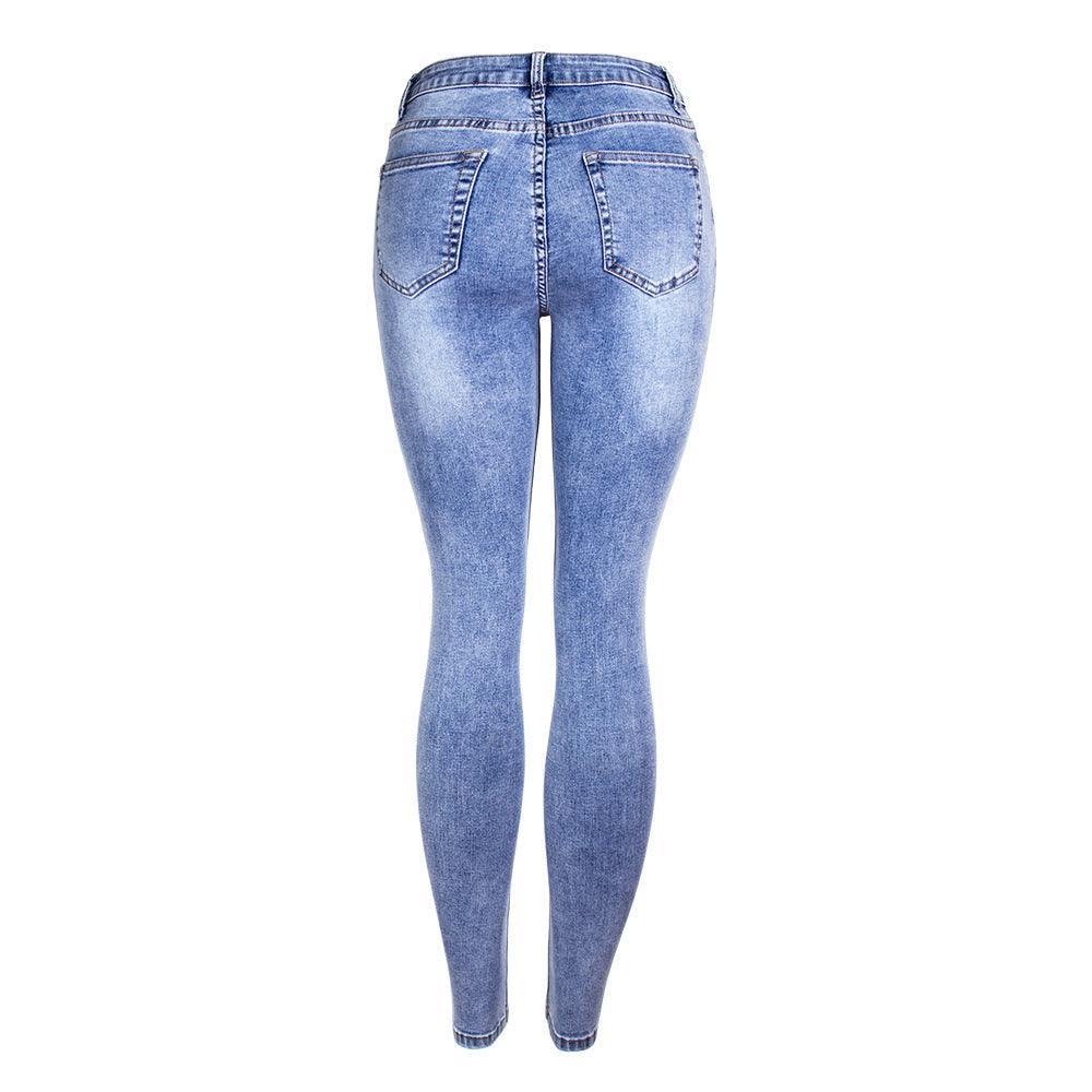 Essential Ripped Skinny Jeans – Stretch Slim Fit, Stone Wash Blue Denim, Street Style