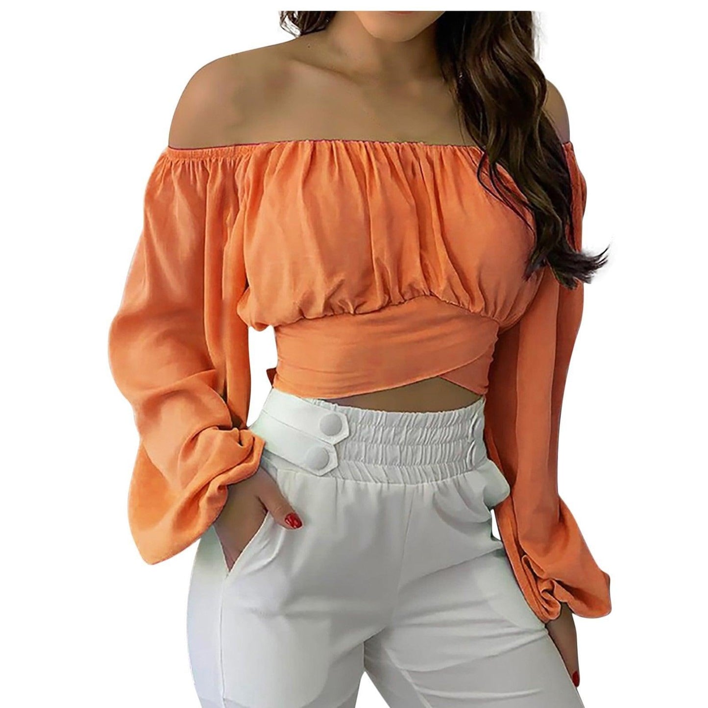 Off Shoulder Cross Tie Long Sleeve Top | Sexy & Trendy Cowgirl Look